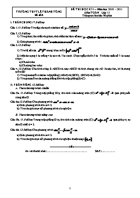 Đề thi học kỳ I môn Toán Lớp 11 - Đề số 8 - Năm học 2010-2011 - Trường THPT Lê Thánh Tông (Có đáp án)